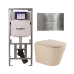 QeramiQ Dely Toiletset - 36.3x51.7cm - diepspoel - rimless - Geberit UP320 inbouwreservoir - softclose toilet zitting 35 mm - steel bedieningsplaat - rechthoekige knoppen - mat beige SW1236522