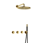 Hotbath Cobber IBS70 Regendoucheset inbouw - 38.5cm wandarm - 30cm ronde hoofddouche - staafhanddouche - geborsteld messing PVD SW677674