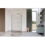 Fortifura Galeria Vrijstaande Inloopdouche - 100x200cm - Helder geribbeld - antikalk - 8mm veiligheidsglas - wandsteunen - Geborsteld Messing PVD (Goud) SW992919