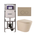 QeramiQ Dely Toiletset - 36.3x51.7cm - diepspoel - rimless - Geberit UP320 inbouwreservoir - softclose toilet zitting 35 mm - bedieningsplaat taupe - ronde knoppen - mat beige SW1236507