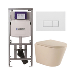 QeramiQ Dely Toiletset - 36.3x51.7cm - diepspoel - rimless - Geberit UP320 inbouwreservoir - softclose toilet zitting 35 mm - mat witte bedieningsplaat - rechthoekige knoppen - mat beige SW1236518