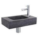 Differnz Force fonteinset - 40x22x9cm - Rechthoek - 1 kraangat - Recht chromen kraan - Natuursteen Zwart SW373178