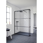 Riho Grid inloopdouche 140x200cm met 30cm zijwand zwart profiel en helder glas SW258608