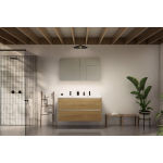 Nemo Start badkamermeubelset - 120x65x49.5cm - 2 lades - greeploos - 2 wasbakken wit glans - 2 kraangaten - met spiegelkast - MDF Riverside Oak SW911710