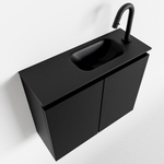 MONDIAZ TURE Fonteinset - 60x23x50cm - 1 kraangat - 2 deuren - urban mat - Wasbak rechts - Solid Surface Zwart SW475254