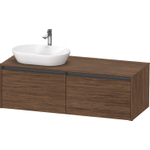 Duravit Ketho 2 wastafelonderbouwkast incl. consoleplaat met 2 laden voor waskom links 140x55x45.9cm met handgrepen antraciet donker noten mat SW771979