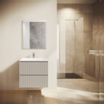 Adema Prime Blend Badkamermeubelset - 60x55x46cm - 1 ovale keramische wasbak wit - 1 kraangat - 2 lades - rechthoekige spiegel - mat cotton (beige) SW916972