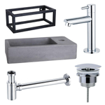 Fortifura Fuente fonteinset - 40x20x23.5cm - 1 kraangat - zwart frame - fonteinkraan chroom - beton SW1111516