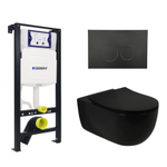 Plieger Kansas Toiletset - UP320 inbouwreservoir - wandcloset - slim zitting - softclose - mat zwarte bedieningsplaat - ronde knoppen - mat zwart SW1223031