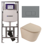 QeramiQ Dely Toiletset - 36.3x51.7cm - diepspoel - rimless - Geberit UP320 inbouwreservoir - softclose toilet zitting - bedieningsplaat licht grijs - rechthoekige knoppen - mat beige SW1242403