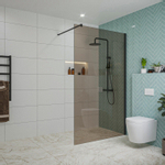 Fortifura Galeria inloopdouche - 110x200cm - rookglas - wandarm - mat zwart SW917207