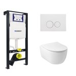 Plieger Kansas Toiletset - UP320 inbouwreservoir - wandcloset - compact - slim zitting - softclose - mat witte bedieningsplaat - ronde knoppen - mat witte SW1223238