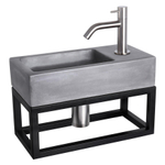 Differnz Ravo fonteinset - 38.5x18.5x25cm - Rechthoek - 1 kraangat - Gebogen matte chromen kraan - met zwart frame - beton donkergrijs SW373237