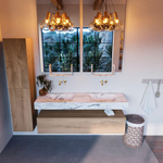 MONDIAZ ALAN - DLUX Badkamermeubelset - 150cm - onderkast - Washed Oak - 1 lade - vrijhangende wastafel - 2 wasbakken - 0 kraangaten - Glace SW808703