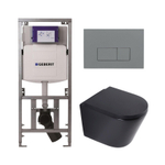 QeramiQ Dely Toiletset - 36.3x51.7cm - diepspoel - rimless - Geberit UP320 inbouwreservoir - softclose toilet zitting 35 mm - bedieningsplaat licht grijs - rechthoekige knoppen - mat zwart SW1235412