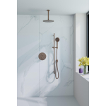 Fortifura Calvi Inbouw Regendoucheset - rond - thermostatisch - plafondarm - glijstang - 25cm hoofddouche - ronde handdouche - gladde slang - Geborsteld koper PVD SW1244986