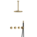 Hotbath Cobber IBS70 Regendoucheset inbouw - 30cm plafondarm - 30cm ronde hoofddouche - staafhanddouche - geborsteld messing SW677652