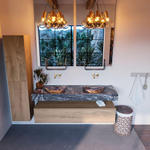 MONDIAZ ALAN - DLUX Badkamermeubelset - 150cm - onderkast - Washed Oak - 1 lade - vrijhangende wastafel - 2 wasbakken - 0 kraangaten - Lava SW808965