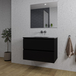 Adema Chaci Badkamermeubelset - 80x46x55cm - 1 keramische wasbak zwart - zonder kraangat - 2 lades - rechthoekige spiegel - mat zwart SW816555