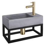 Differnz Force fonteinset - 40x22x8cm - Rechthoek - 1 kraangat - Recht matte goude kraan - met zwart frame - Beton Grijs SW373159