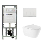 QeramiQ Salina Toiletset - rimless - Geberit inbouwreservoir - diepspoel wandcloset - softclose - quickrelease - bedieningspaneel met rechthoekige knoppen - glans wit SW791646