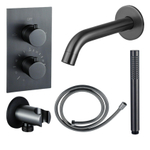 Fortifura Calvi Badkraan set - uitloop - 22cm inkortbaar - metalen slang - staafhanddouche - inbouwdeel - wandhouder - geborsteld gunmetal PVD SW1242588