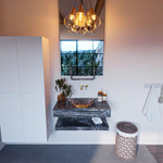 MONDIAZ ALAN - DLUX Badkamermeubelset - 80cm - planchet - Lava - vrijhangende wastafel - wasbak midden - 0 kraangaten - Lava SW809176