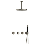 Hotbath Cobber X IBSX70 Regendoucheset inbouw - hoofddouche 30cm - plafondarm 15cm - handdouche staaf 1 stand - geborsteld nikkel SW678063