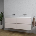 Adema Chaci Badkameronderkast - 140cm - 4 lades - greeploos - wit keramieke wastafel - overloop - 2 wasbakken - zonder kraangaten - mat cotton (beige) SW1182427