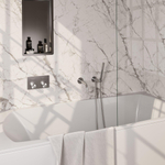 BRAUER Brushed Carving thermostatische inbouw badkraan - drukknoppen SET 03 - uitloop - staaf handdouche - doucheslang - wandaansluitbocht - RVS geborsteld PVD SW925436