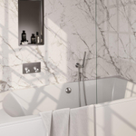 BRAUER Brushed Carving thermostatische inbouw badkraan - drukknoppen SET 03 - badvulcombinatie - staaf handdouche - doucheslang - wandaansluitbocht - RVS geborsteld PVD SW925440