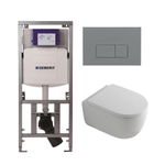 QeramiQ Dely Swirl Toiletset - 36.3x51.7cm - Geberit UP320 Burda inbouwreservoir - 35mm zitting - bedieningsplaat licht grijs - rechthoekige knoppen - wit glans SW1164404