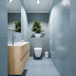 MONDIAZ ADA Toiletmeubel - 100x30x50cm - 1 kraangat - 2 lades - washed oak mat - wasbak links - Solid surface - Wit SW472778