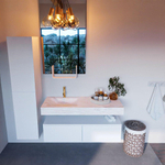 MONDIAZ ALAN - DLUX Badkamermeubelset - 120cm - onderkast - Talc - 2 lades - vrijhangende wastafel - wasbak links - 1 kraangat - Ostra SW807242