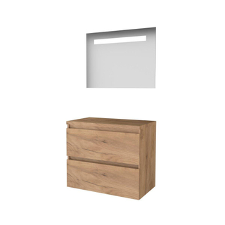 Basic-Line Economic 46 badkamermeubelset - 80x46cm - greeploos - 2 lades - wastafelblad - Spiegel - geintegreerde LED verlichting - MFC Whisky Oak