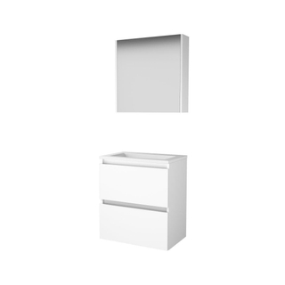 Basic-Line Comfort 39 badkamermeubelset - 60x39cm - greeploos - 2 lades - acryl wastafel - 0 kraangaten - Spiegelkast - MDF lak Ice White