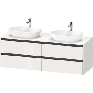 Duravit Ketho 2 wastafelonderbouwkast incl. consoleplaat met 4 laden voor waskom links 160x55x56.8cm met handgrepen antraciet hoogglans wit