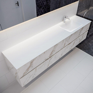 MONDIAZ VICA Badkamermeubelset - 200cm - 4 lades - wasbak Cloud rechts - 1 kraangat - solid surface carrara marmer