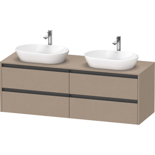 Duravit Ketho 2 wastafelonderbouwkast incl. consoleplaat met 4 laden voor dubbele waskommen 160x55x56.8cm met handgrepen antraciet Linnen mat