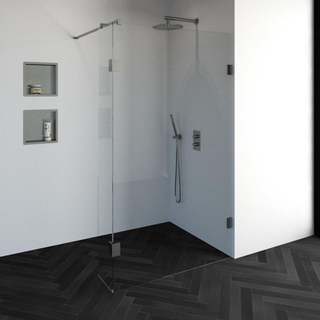 Saniclass Create inloopdouche 120x200cm profielloos met 30cm zijwand met antikalk en 8mm veiligheidsglas geborsteld RVS