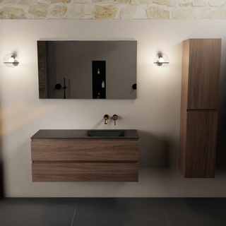 Mondiaz Aivy badmeubelset - 120x45x50cm - 0 kraangaten - 1 wasbak urban Solid surface - Rechts - 2 lades - Met spiegel - Melamine Mocha