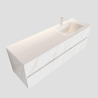 MONDIAZ VICA Badkamermeubelset - 150cm - 4 lades - wasbak Cloud rechts - 1 kraangat - solid surface carrara marmer