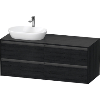 Duravit Ketho 2 wastafelonderbouwkast incl. consoleplaat met 4 laden voor waskom links 140x55x56.8cm met handgrepen antraciet eiken zwart mat