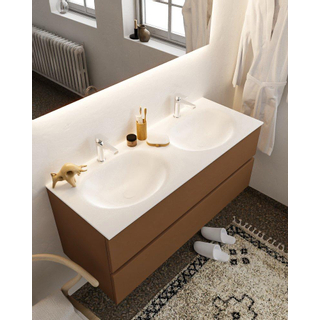 MONDIAZ VICA Badkamermeubelset - 120cm - 2 lades - wasbak Moon dubbel - 2 kraangaten - solid surface rust