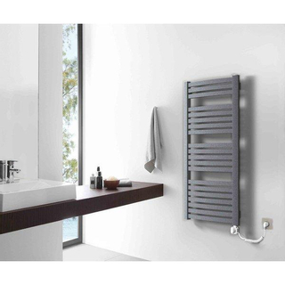 HR badmeubelen Base Elektrische Designradiator - 56.5x6.6x141cm - aansluiting rechtsonder - 600 Watt - grey matt