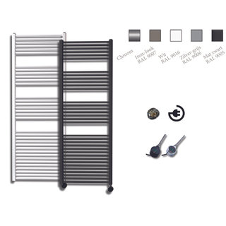 Sanicare Elektrische Design Radiator - 172 x 60 cm - 1127 Watt - thermostaat chroom rechtsonder - inox look