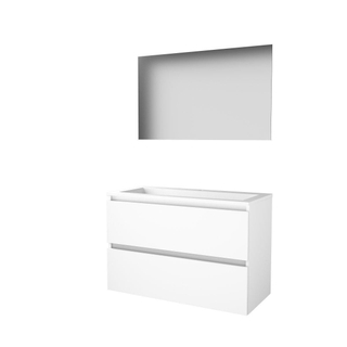 Basic-Line Ultimate 46 badkamermeubelset - 100x46cm - greeploos - 2 lades - acryl wastafel - 1 kraangat - Spiegel - verlichting MDF lak Ice White