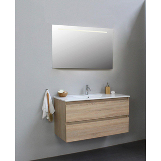 Adema Bella badmeubel met keramiek wastafel 1 kraangat met spiegel met licht 100x55x46cm Eiken Flat Pack