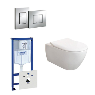 Villeroy & Boch Subway 2.0 ViFresh toiletset met slimseat softclose en quick release en bedieningsplaat horizontaal verticaal chroom