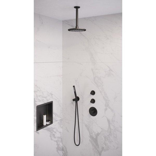 Brauer Black Edition Regendoucheset inbouw - hoofddouche 20cm - plafondarm - 3 gladde knoppen - handdouche staaf 1 stand - mat zwart